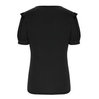 Ženski ruffff ruff rukav elegantni vrhovi temperament Thirt Tunic bluza s kratkim rukavima V izrez Čvrsta majica 50% popusta Black XL