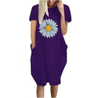 TAWOP Women Moda Flower Clots O-izrez Print Haljina kratkih rukava Labava haljina Bohemijska haljina