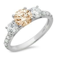 2CT okrugli rez smeđi prirodni morgatit 18k bijelo zlato graviranje godišnjice Angažovane vjenčane vjenčanje tromjerne prstene veličine 8,75