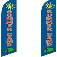 Dvije visoke Swooper zastave Ljetni kamp plavi crveni sa suncem i šatornim slikama