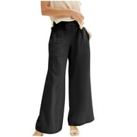 Wyongtao ženske pamučne pantalone visoke struke udobne hlače široke noge lagane labave pantalone s džepovima,