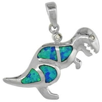 Sterling Silver Syntetic Opal Dinosaur Ogrlica za žene CZ Accent Hand Inlay Roph_25