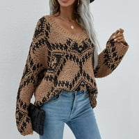 Jeseni džemper za žene V izrez jedan džemper s dugim rukavima rebrani kabel pulover Dukseri labavi skakač