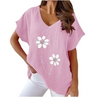 Fnochy Wemens Tops Clearence Plus Veličina Ljetna bluza Ružičasta V-izrez Print T-majice Modne udobne