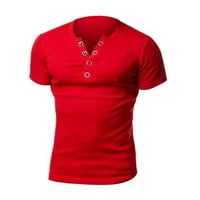 Košulje za muškarce muške casual solid color V bluza od punog raglan rukava bluza majica crvena l