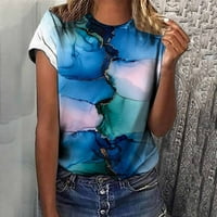 Smihono ženska modna majica odozdo na vrhu prodaje kratki rukav ženski vrhovi patchwork grafički majica trendi ljetna posada izrez košulja labava cvijeća casual bagedy bluza za žene plavo 12