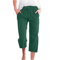 Dianli hlače za žene elastična labava prevelika izravna crta sa džepom slatka kuća za odmor trendy solid široka noga dugačka hlače visoke struka vojska zelena m