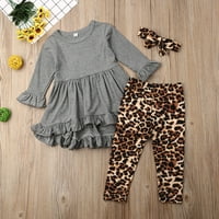 Canrulo Toddler Kids Baby Girl Rucle dugih rukava TUNIC TOP TOP bluza Majica + Leopard hlače + traka
