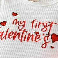 Diconna Baby Girl Valentinovo odijelo pletene rebraste romper srčane uzorke pantalone s kablonom za glavu postavlja bijela 0- mjeseci