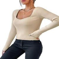 Dugi puloveri dugih rukava, bež žene džempere Elegantni obični džemperi