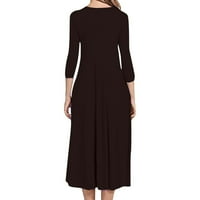 Grafički duksevi za žene Ženska moda Slim Fit Udobne gumb V-izrez Puno boje casual haljina Crewneck