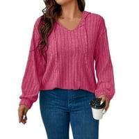 Ženska dukserica s kapuljačom V izrez dugih rukava pulover pit traka čvrsta boja džemperi za crtanje