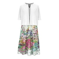 Feternal ženske odjeće, elegantno ljeto cvjetne s cvjetne V-izrezom, linijski džepovi haljina s polovinom