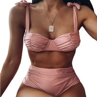 PUDCOOCO Ženska traka za čipke za čipke visoki struk Thong bikini set kupaći kostim novog ružičastog