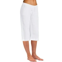 Ženske ljetne čvrste hlače bijele žene modne pune boje pamučne fla elastične duge hlače na plaži pantalone za slobodno vrijeme hlače