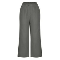 Ženske ljetne hlače elastične struke ravne noge Capri hlače casual labave fit lounge pantalone sa džepovima