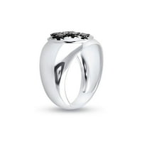 Sterling srebrna mens okrugla crna boja Poboljšani dijamantski prsten CTTW