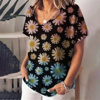 Ženski vrhovi moda Žene Ljeto tiskovina kratkih rukava V izrez T-majice Ležerne prilike za tee Crni XL