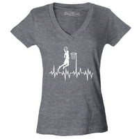Shop4ever Ženski košarkaš SLAM Dunk Heartline Heartbeat Slim Fit V-izrez Majica XX-Veliki Heather Carkoal
