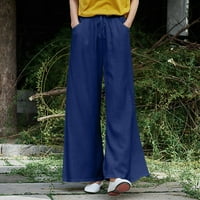 Ležerne pantalone za žene džep elastične pantalone za prozračice labave patve i posteljine ženske pantalone