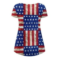 Cleance Ženska Dan nezavisnosti Patriotski bluza s gumbom V-izrez, ženske majice TUNIC kratkim rukavima