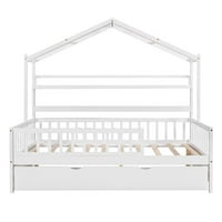 Krevet za krevet u punoj veličini sa dvostrukim klizačem, drvena dnevna krevetna platforma s krovom