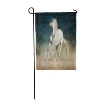 Plavi bijeli konj trči u prašinu na tamno sivoj okućnici za zastavu DEKORATIVNA ZASTAVA BABENCA