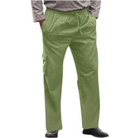 Zimske plus veličine teretni hlače za muškarce Čvrsto boje crteći ravne pantalone s više džepova Elastrična