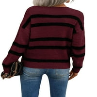 Ležerni prugasti vuče Vrući izreza s dugim rukavima, burgundy ženski džemperi