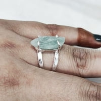 Prirodni akvamarinski prsten, grubi Aquamarine draguljski prsten, mart rođendan, čekić, sterling srebrna, ženski prsten, božić, zahvalnost, ručno rađen, nakit za ručnu upotrebu, nakit od sirovog kamere