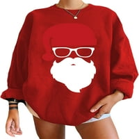 Leuncero dame baggy zimske duksere labavi fit božićni pulover toplo santa claus print majica crvena