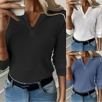Žene V izrez dugih rukava majica Slim bluza Ležerne prilike pulover pletenih vrhova