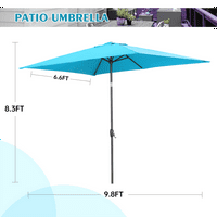 Autlaycil pravokutni kišobran 10x6,5ft Pravokutnik patio kišobran W Nagib i ručice, bazen-plava