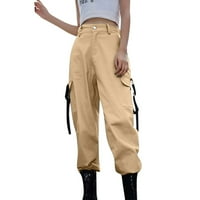 Wefuesd Terrove Hlače Žene Žene Ženske utovarivačene tačne pantalone Casual Loose Combat Twill Hlače Girls High Struk hlače za žene Khaki XL