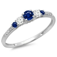 Dazzlingock kolekcija 14k okrugli rez plavi safir i bijeli dijamantski ženski prsten od kamena, bijelo