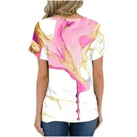 Ženski vrhovi moda Žene povremeni džepni ispis imitacija pamučne majice kratkih rukava Top Pink XL