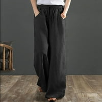 Žene casual pantalone pamučno posteljina labava pantalona elastična kaiš za crtanje visokih struka široke