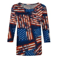 Odeerbi 4. juli Patriotska košulja za žene Moda Tri četvrtina rukava retro bluza Okrugli vrat Neovisnost