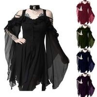 Kiplyki Gothic Veleprodajna haljina za žene Dark u ljubavi Ruffle rukavi s ramena Midi