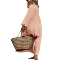 Liacowi ženska proljetna jesena haljina od pune boje V-izrez dugih rukava casual maxi haljine haljine