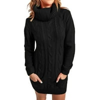 Ženska haljina jesen zima tanak fit s dugim rukavima plutajući turtleneck okrugli vrat pletene džemper