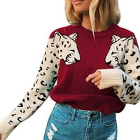 Karolilly Wowar ovratnik dugim rukavom Pleteni džemper sa leopardom uzorak pletenog džemper