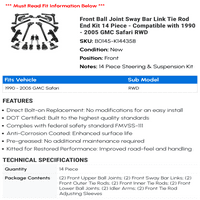 Prednji kuglični zglob Sway Bar Link Tie Rod End Kit - kompatibilan sa - GMC safari RWD 2004