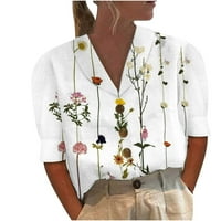 LastESso Womens Ljeto V Tops izreznog posteljina Chic Lapel bluza Ležerna majica s pola rukava Vintage
