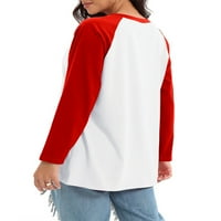 Cindysus ženska ležerna crtani ispisani pulover Dame Odjeća Majica Santa Claus Print Holiday Block Patchwork majica Red S