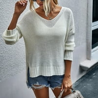 Binmer ženski pleteni džemper dugim rukavima džemper Plus veličine V-izrez labav pulover pulover dugih