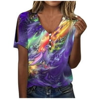 Ženske vrhove bluza Žene kratki rukav modni grafički grafički otisci Ljeto Henley majice Tunic TUNIC