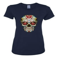 Dia de los Muertos Trippy Psychedelic Lijekovi lubanja moda Ženska grafička majica, mornarica, srednja