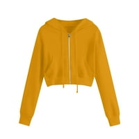 Ženske zguške dukseve Dukseve odjeća Teen Girl Jesen Ležerne jakne sa džepovima Top kaput Tamno žuti