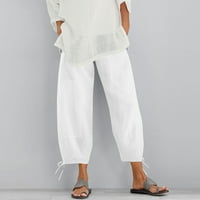 Ženska pamučna i posteljina elastična struka pant sa džepom labave harem hlače čiste boje useva hlače